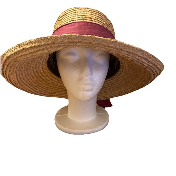 Kate Lord Accessories - Kate Lord Straw Sun Hat With Mauve Ribbon Size M/L